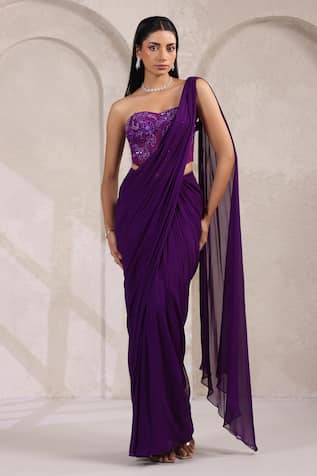 K-Anshika Pre-Draped Saree With Embroidered Blouse 