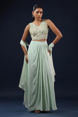 K-Anshika Embellished Crop Top Skirt Set 