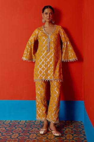 Mustard Moon By Neyha And Vrinda Gota Embroidered Kurta & Pant Set 