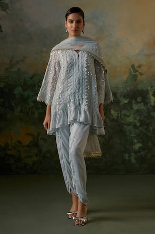 Mustard Moon By Neyha And Vrinda Crochet Lace & Mirror Embroidered Kurta Set 