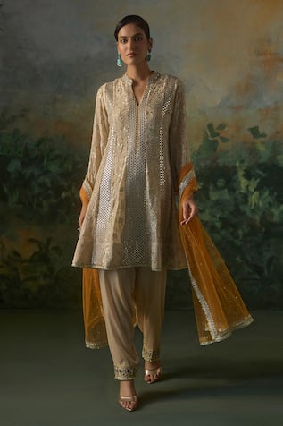 Mustard Moon By Neyha And Vrinda Embroidered Sequin Kurta Salwar Set 