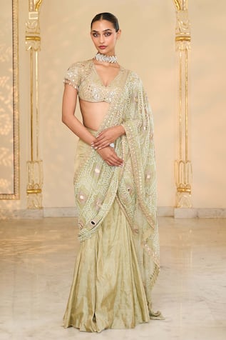 Arpita Mehta Tissue Godet Hand Embroidered Saree Set 