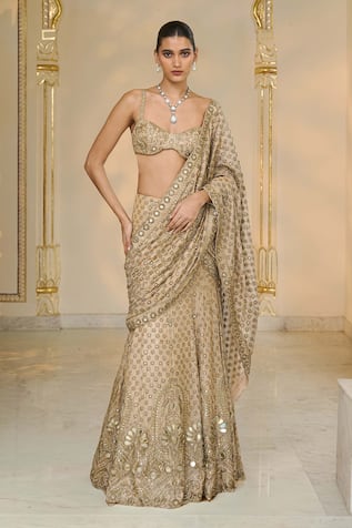 Arpita Mehta Hand Embroidered Tissue Lehenga Sari Set 