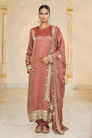 Arpita Mehta Tissue Hand Embroidered Long Kurta Churidar Set 