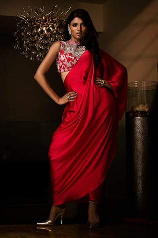 Babita Malkani Pre-Draped Saree With Embroidered Blouse 