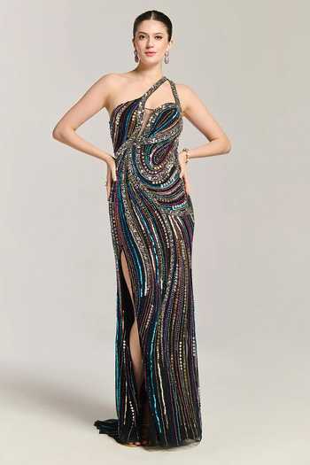 Bling Empire Crystal Couture One Shoulder Gown 