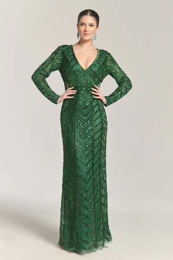 Bling Empire Plunge-V Neck Embellished Bodycon Gown 