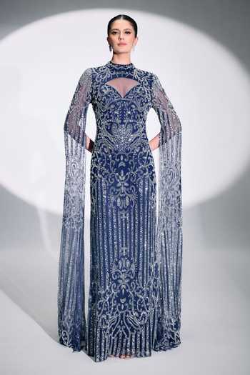 Bling Empire Elizabeth Embellished Cape Maxi Gown 