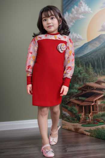 Petite Pomme Red Designer Dress for Girls 