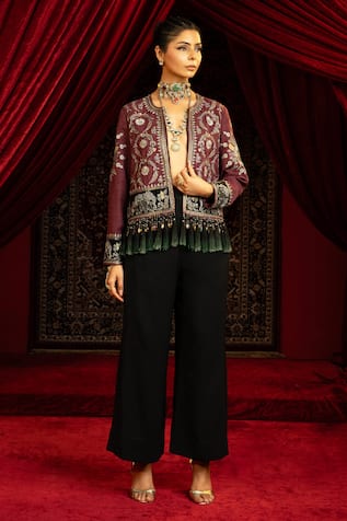 Sonia Baderia Hand Embroidered Jacket & Flared Pant Set 