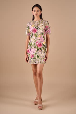 Shriya Som Floral Embroidered Bodycon Dress 