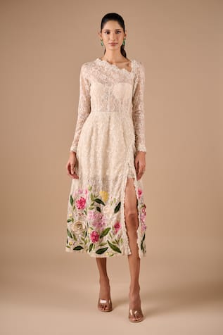 Shriya Som Multi Floral Lace Midi Dress 