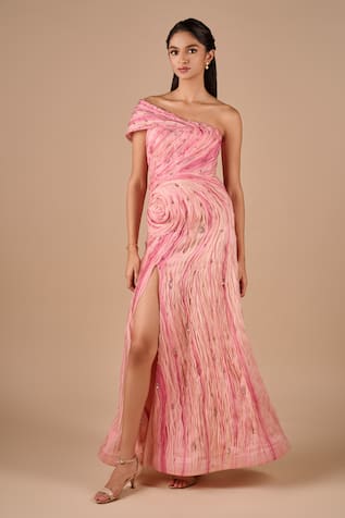 Shriya Som Two Tone Textured Slit Gown 