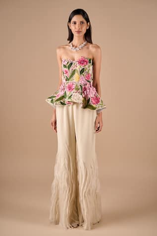 Shriya Som Multi Floral Peplum Top & Pant Set 