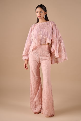 Shriya Som Flare Lace Cape & Pant Set 