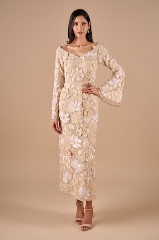 Shriya Som Floral Lace Sequin Dress 