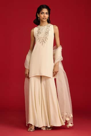 Megha Pitti Sequin Hand Embroidered Kurta Gharara Set 