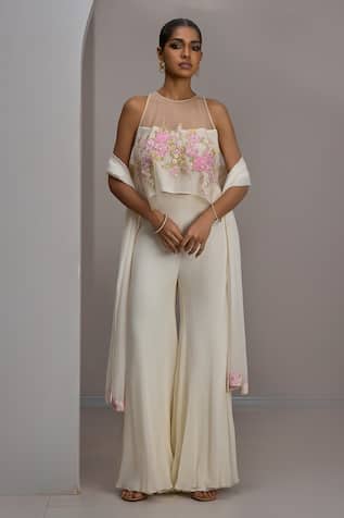 Maisolos Embroidered Crop Top Sharara Set 