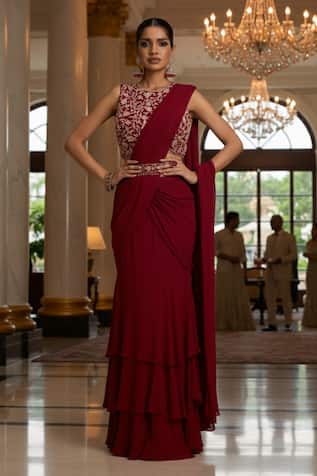 Maisolos Embroidered Blouse With Pre-Draped Lehenga Saree 