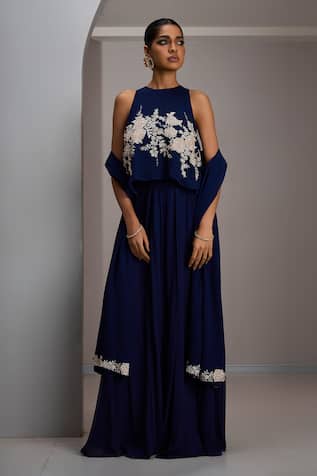 Maisolos Embroidered Crop Top Sharara Set 