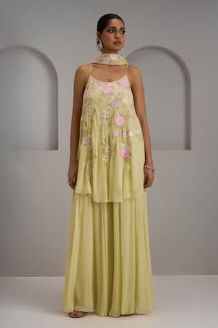 Maisolos Floral Hand Embroidered Kurta Sharara Set 