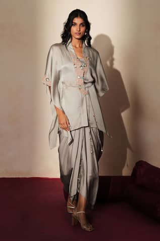 ISHA GUPTA TAYAL Aiyana Embroidered Top Draped Skirt Set 