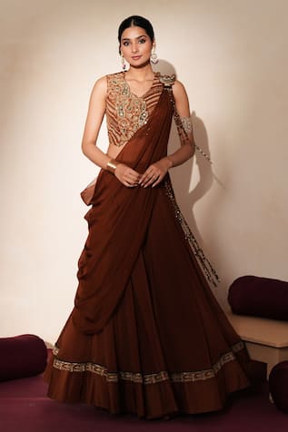 ISHA GUPTA TAYAL Taarika Embroidered Waistcoat Lehenga Set 