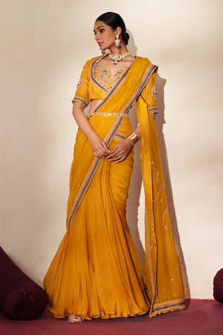 ISHA GUPTA TAYAL Gomedha Pre-Draped Concept Saree With Embroidered Blouse 