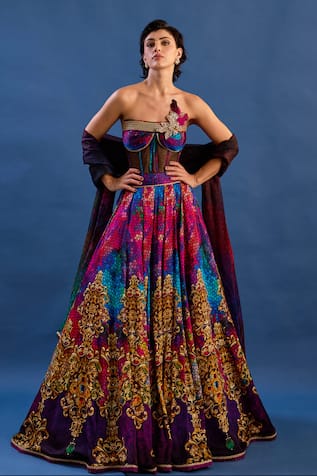 Cedar & Pine Rococo Printed Lehenga Set 