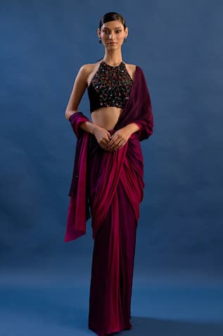 Cedar & Pine Helen Shaded Pre-Draped Saree With Top 