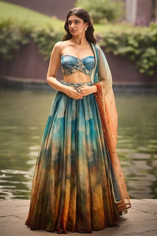 Cedar & Pine Clouds Shaded Organza Lehenga Set 