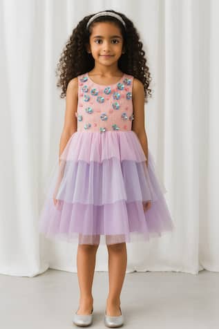 A Little Fable Floral Applique Tiered Tulle Dress 