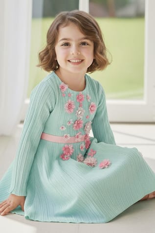 A Little Fable Ribbed Floral Applique Dress 