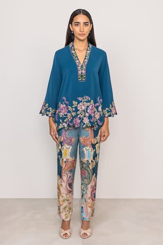 RANNA GILL Asterra Floral Embroidered Top 