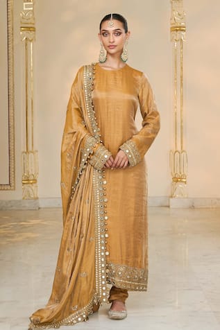 Arpita Mehta Tissue Hand Embroidered Long Kurta Churidar Set 