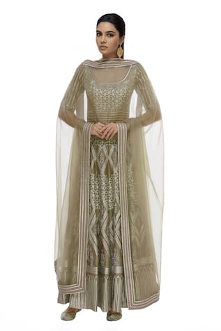 Chanderi Embellished Anarkali with Dupatta 