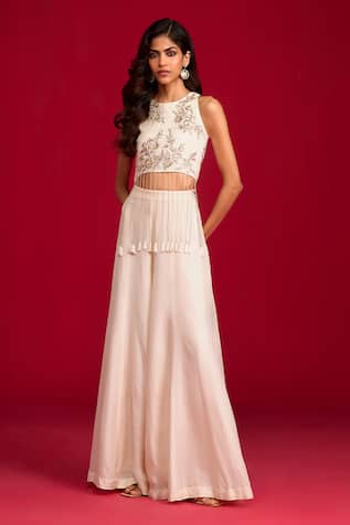 Megha Pitti Hand Embroidered Crop Top With Pant 
