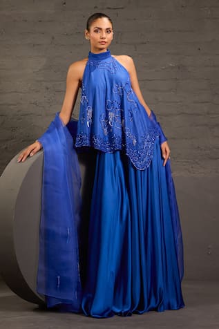 One Knot One By Ashna Hand Embroidered Tunic Sharara Set 