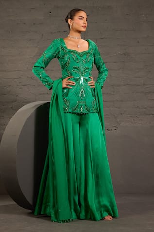 One Knot One By Ashna Sequins & Bead Hand Embroidered Tunic Sharara Set 