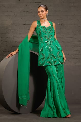 One Knot One By Ashna Hand Embroidered Tunic Sharara Set 