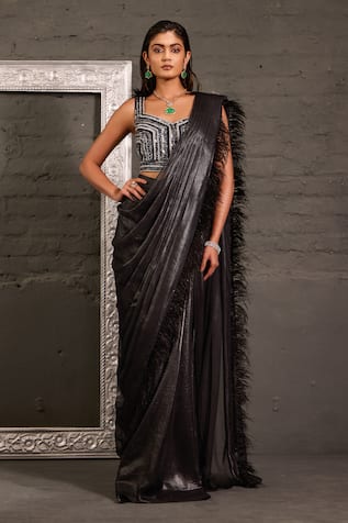 One Knot One By Ashna Hand Embroidered Blouse With Pre-Draped Saree 