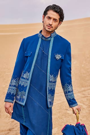 Sarab Khanijou Thread & Pearl Embroidered Bandhgala Set 