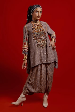 Aseem Kapoor Mitra Short Kurta & Draped Trouser Set 