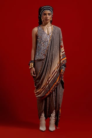 Aseem Kapoor Sadhvi Print Draped Saree With Top 