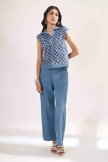Elarra By Pratyancha Rugged Checkered Waistcoat & Pant Set 