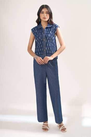 Elarra By Pratyancha Rugged Denim Waistcoat & Pant Set 