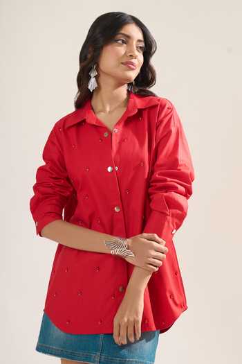 Elarra By Pratyancha Denim Embellished Full Sleeve Shirt 