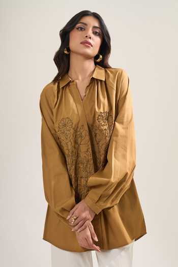 Elarra By Pratyancha Poplin Cutdana Work Shirt 