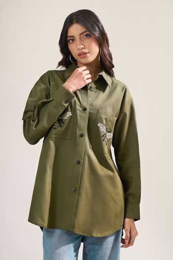 Elarra By Pratyancha Bee Embroidered Denim Shirt 