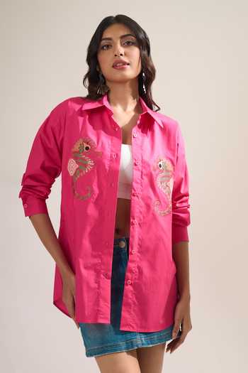 Elarra By Pratyancha Poplin Seahorse Embroidered Shirt 